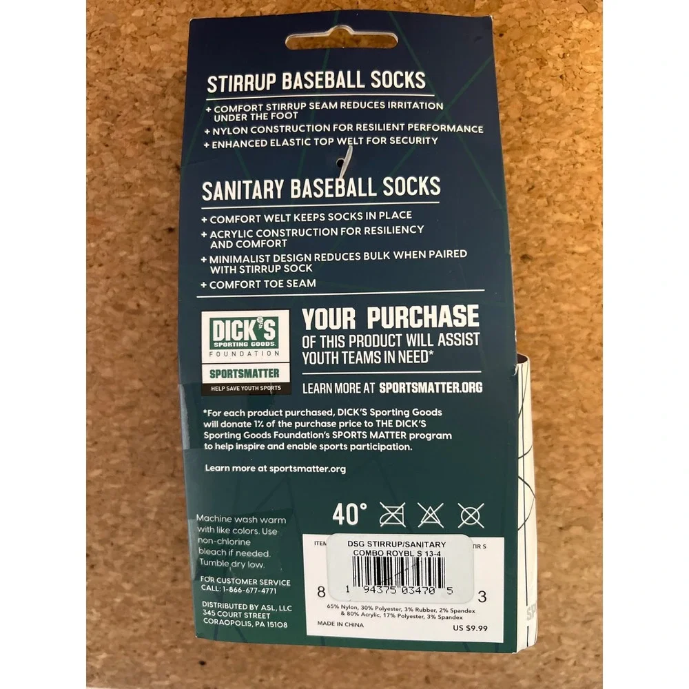 DSG Kids Stirrup and Sanitary Baseball Socks Combo Pack Royal White Small13k-4Y
